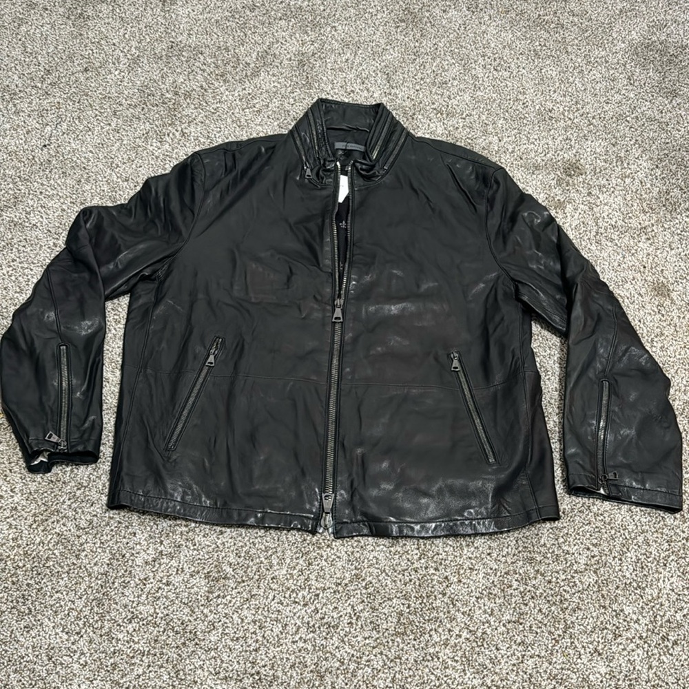 JOHN VARVATOS Men's Sheepskin Leather Jacket Size 58 In Black